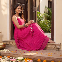 Pink Leheriya Elegant Kurti Palazzo Set