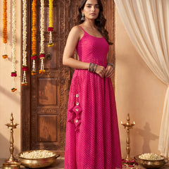 Pink Leheriya Elegant Kurti Palazzo Set