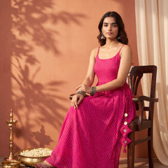 Pink Leheriya Elegant Kurti Palazzo Set