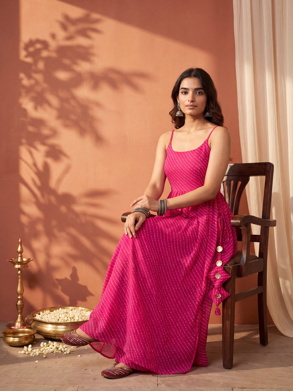 Pink Leheriya Elegant Kurti Palazzo Set