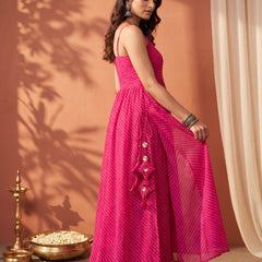Pink Leheriya Elegant Kurti Palazzo Set