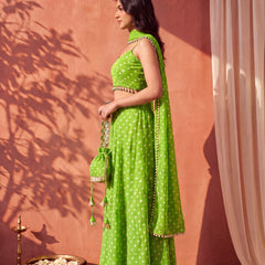 Green Bandhani Multi-Styling Lehenga Saree