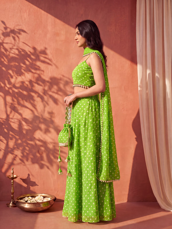 Green Bandhani Multi-Styling Lehenga Saree