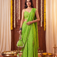 Green Bandhani Multi-Styling Lehenga Saree