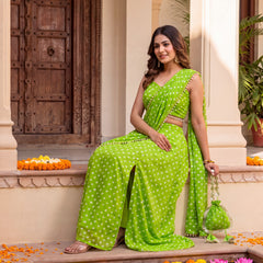 Green Bandhani Multi-Styling Lehenga Saree