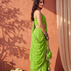 Green Bandhani Multi-Styling Lehenga Saree