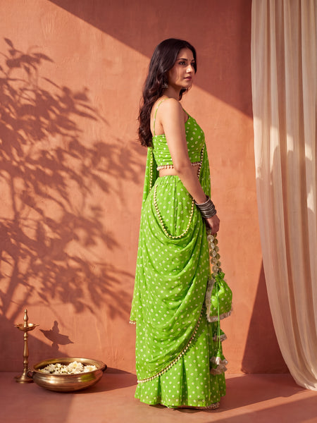 Green Bandhani Multi-Styling Lehenga Saree