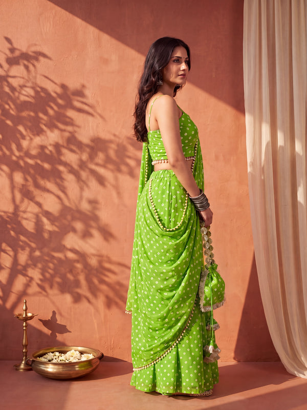 Green Bandhani Multi-Styling Lehenga Saree