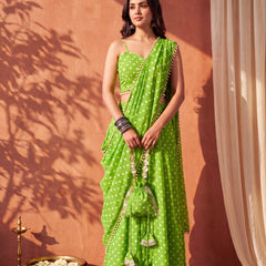 Green Bandhani Multi-Styling Lehenga Saree