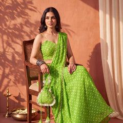 Green Bandhani Multi-Styling Lehenga Saree