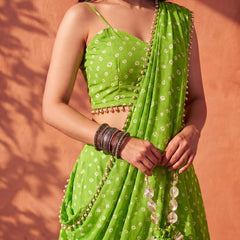 Green Bandhani Multi-Styling Lehenga Saree