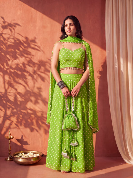 Green Bandhani Multi-Styling Lehenga Saree