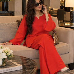 Red Scalloped Rayon Co-Ord Set