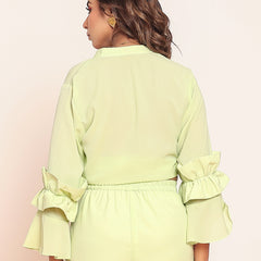 Pastel lime green ruffled shirt