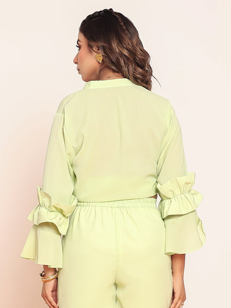 Pastel lime green ruffled shirt