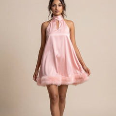 Rosy Pink Halter Neck Mini Dress