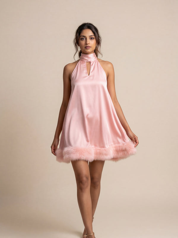Rosy Pink Halter Neck Mini Dress