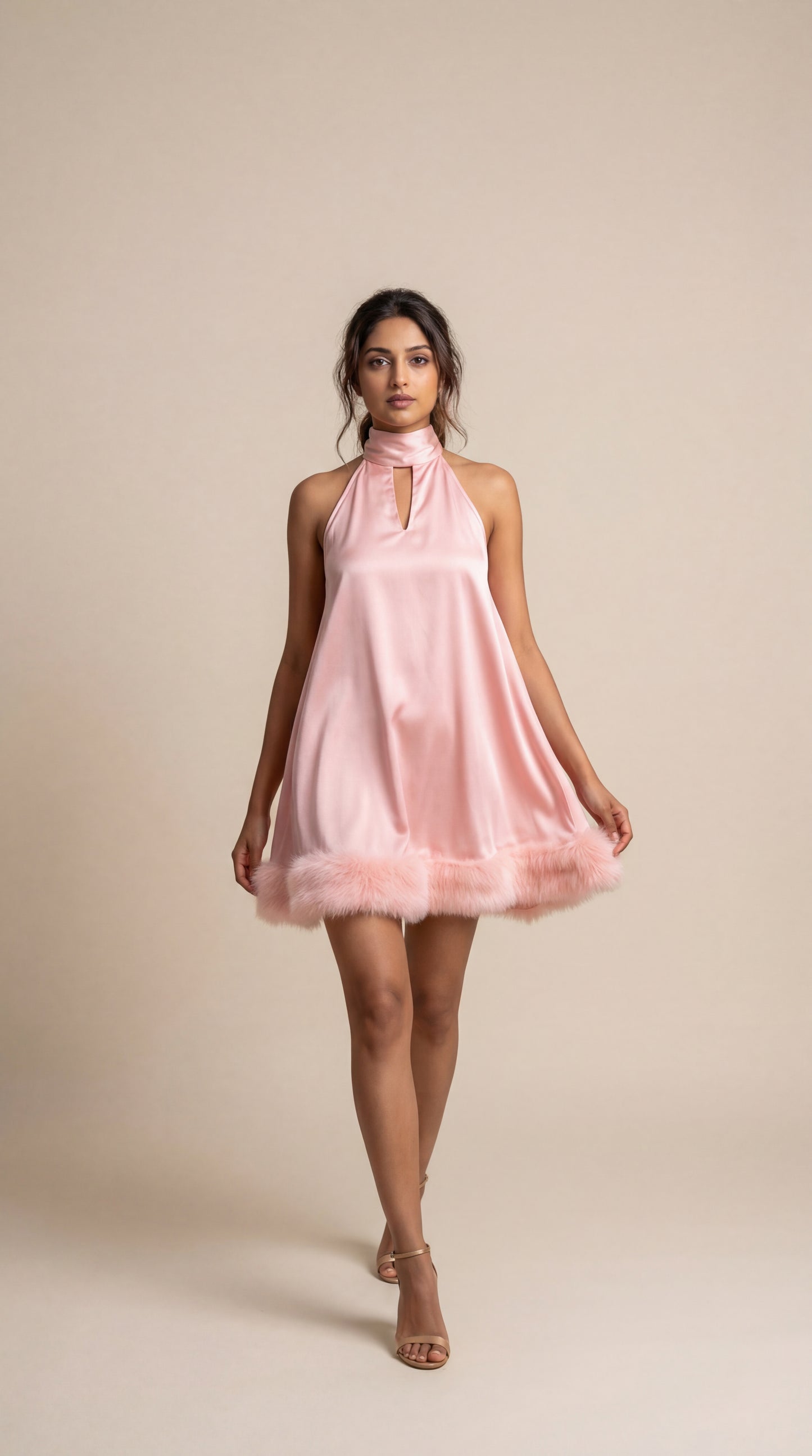 Rosy Pink Halter Neck Mini Dress