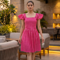 Pink Checked Mini Dress