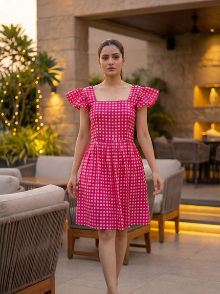 Pink Checked Mini Dress