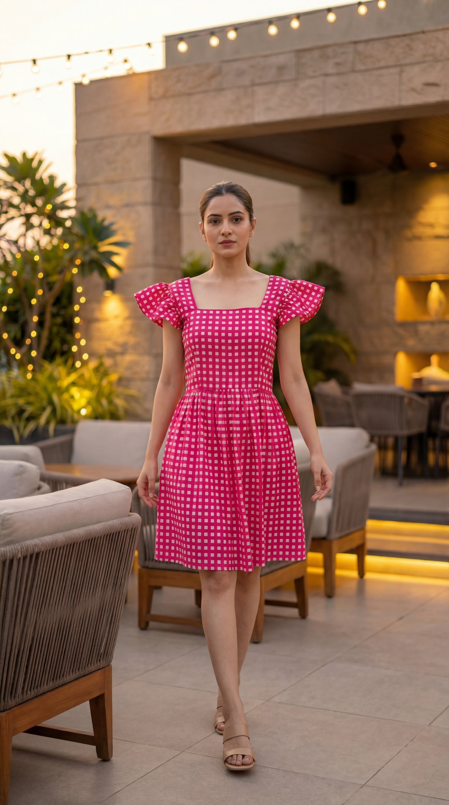 Pink Checked Mini Dress