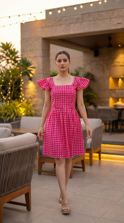 Pink Checked Mini Dress