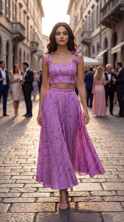 Heart Striped Printed Top & Skirt Co-ord