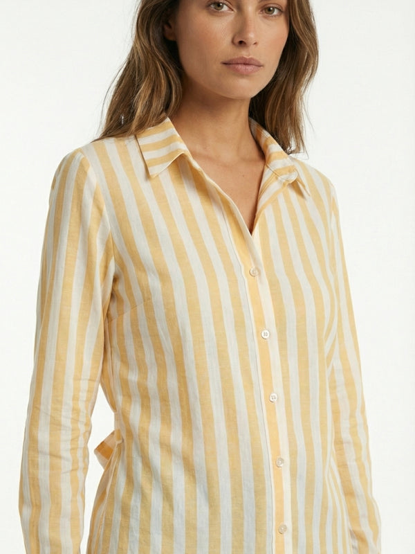 Striped Cotton Slub Shirt with a Tie Up Back