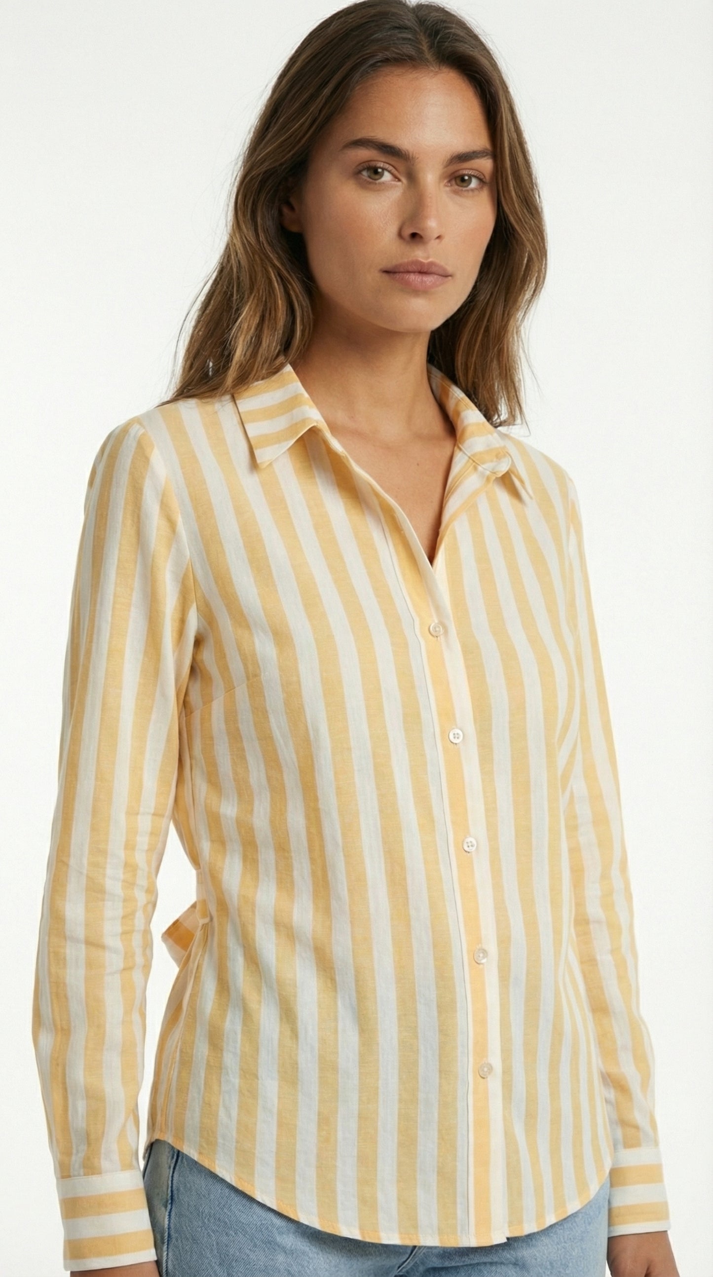 Striped Cotton Slub Shirt with a Tie Up Back