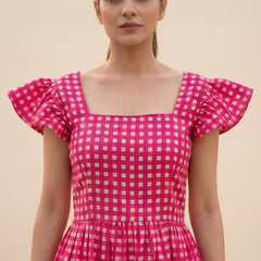 Pink Checked Mini Dress