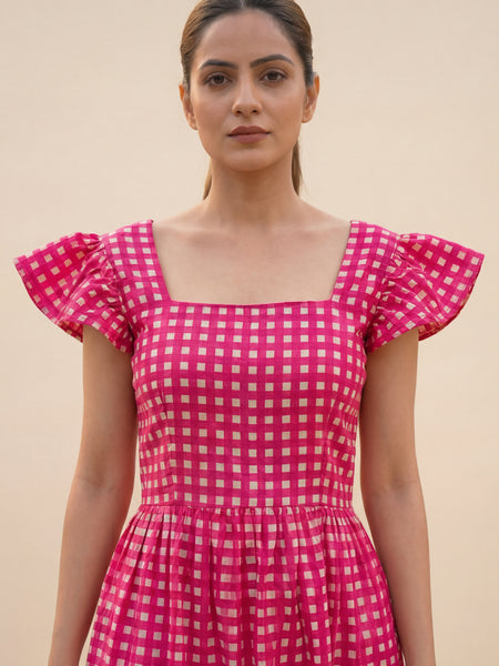 Pink Checked Mini Dress
