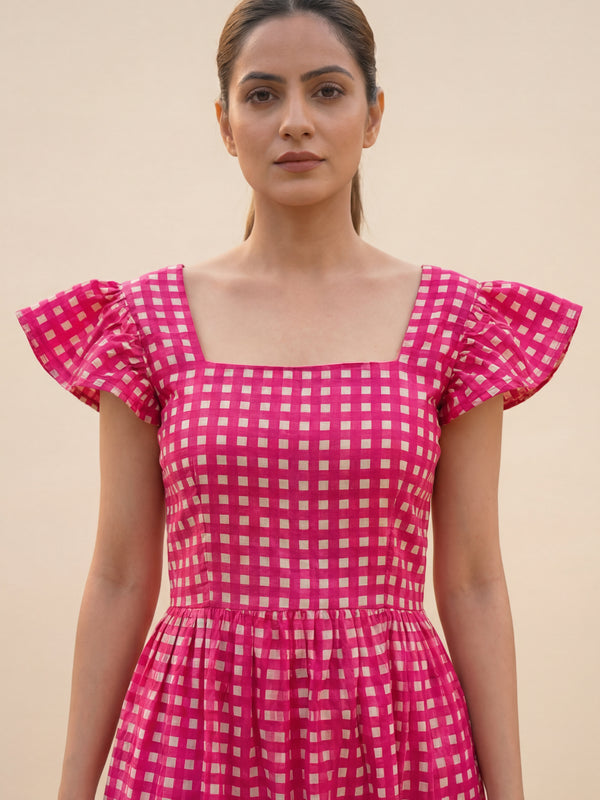 Pink Checked Mini Dress