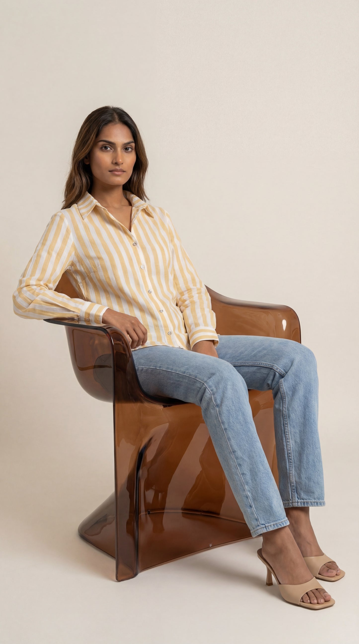 Striped Cotton Slub Shirt with a Tie Up Back