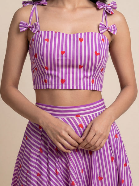 Heart Striped Printed Top & Skirt Co-ord