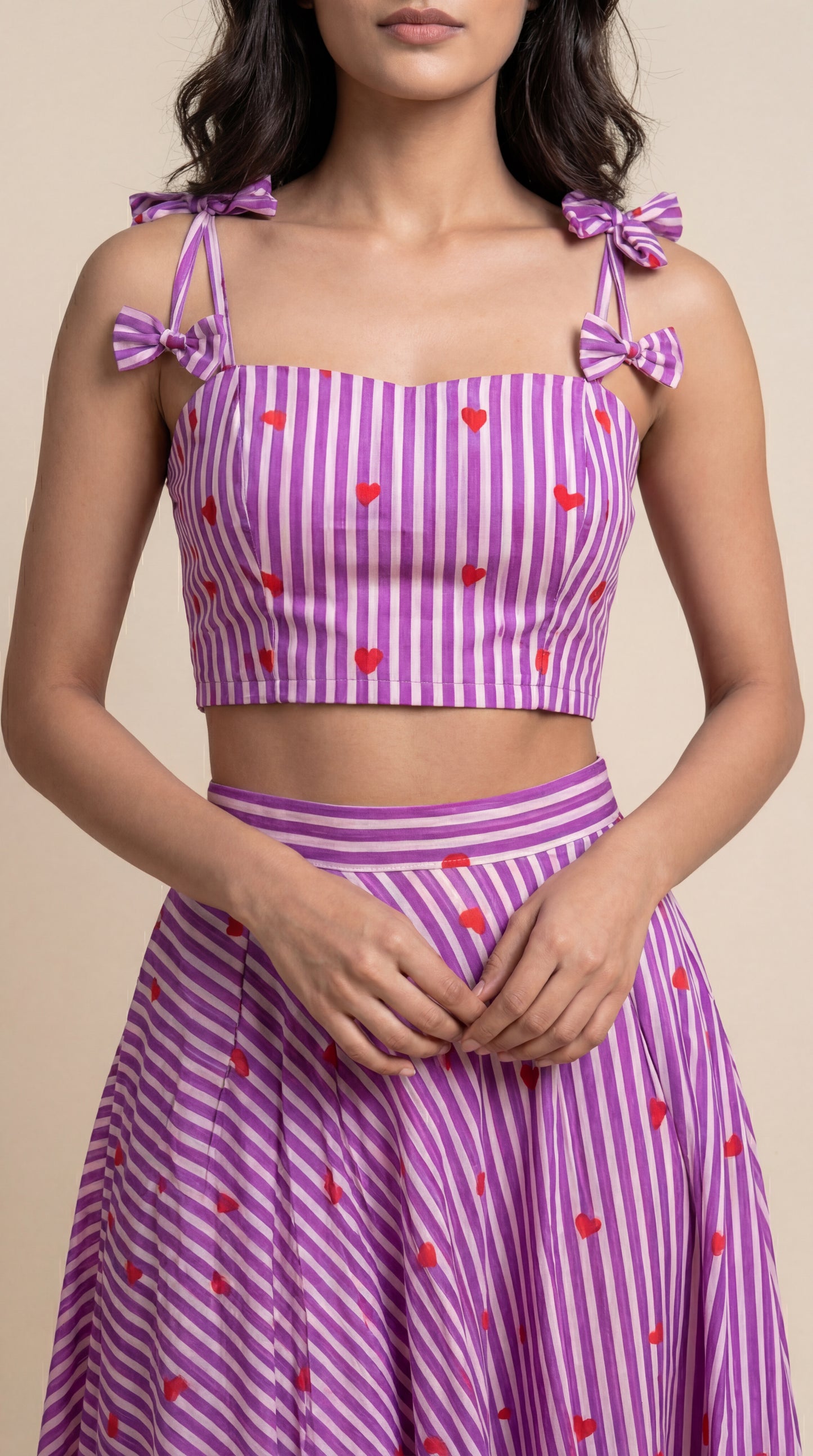 Heart Striped Printed Top & Skirt Co-ord