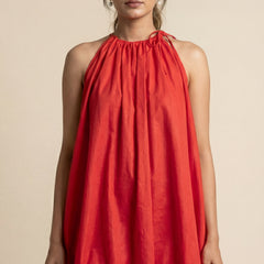 Solid balloon Style  Hot Red mini dress