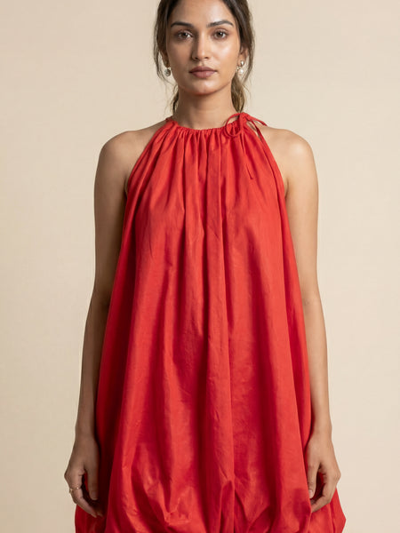 Solid balloon Style  Hot Red mini dress