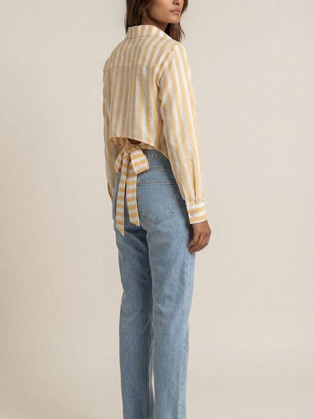 Striped Cotton Slub Shirt with a Tie Up Back