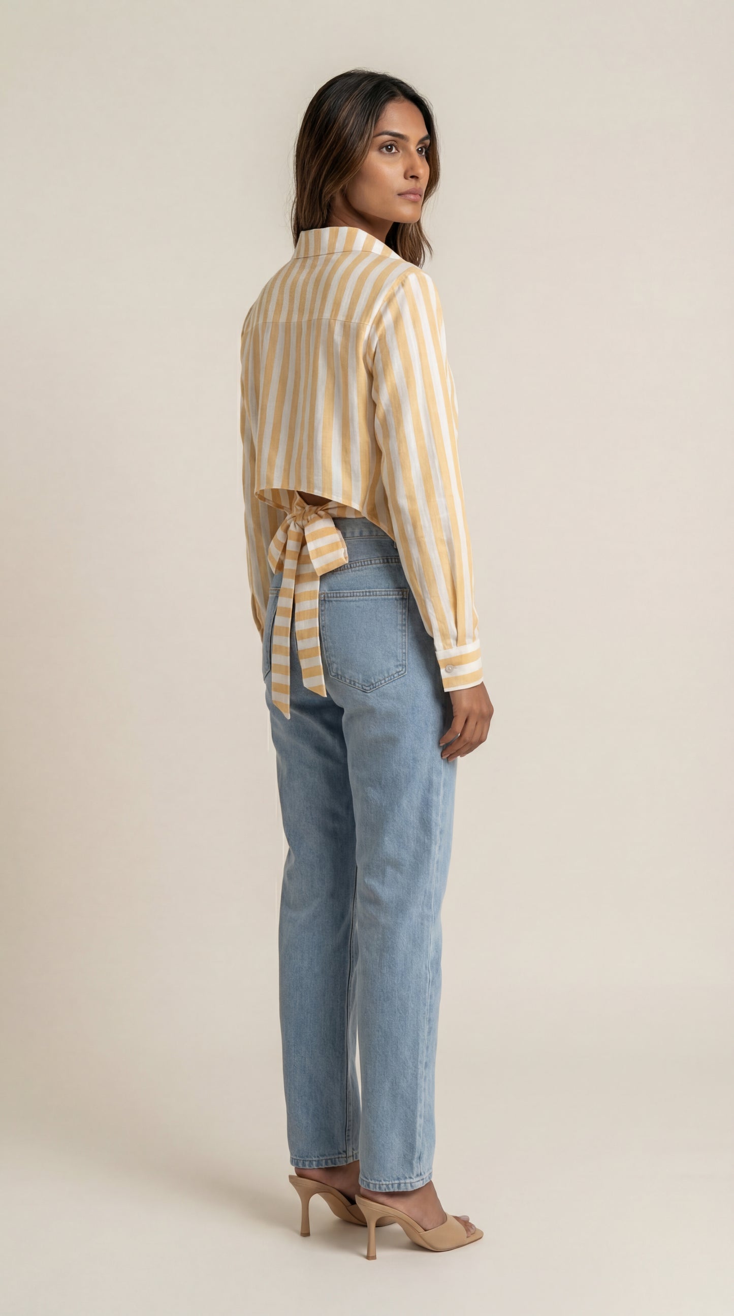 Striped Cotton Slub Shirt with a Tie Up Back