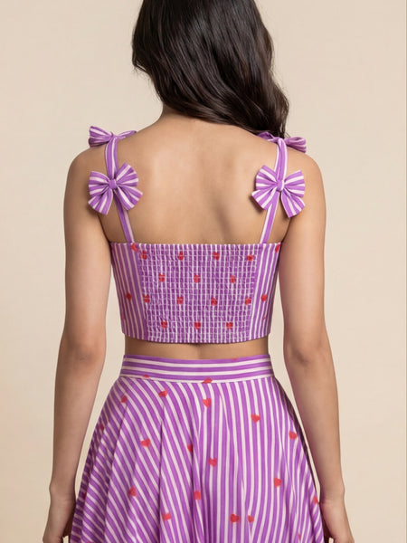 Heart Striped Printed Top & Skirt Co-ord