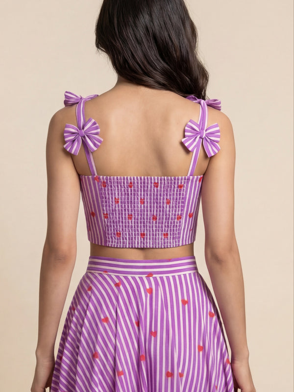 Heart Striped Printed Top & Skirt Co-ord