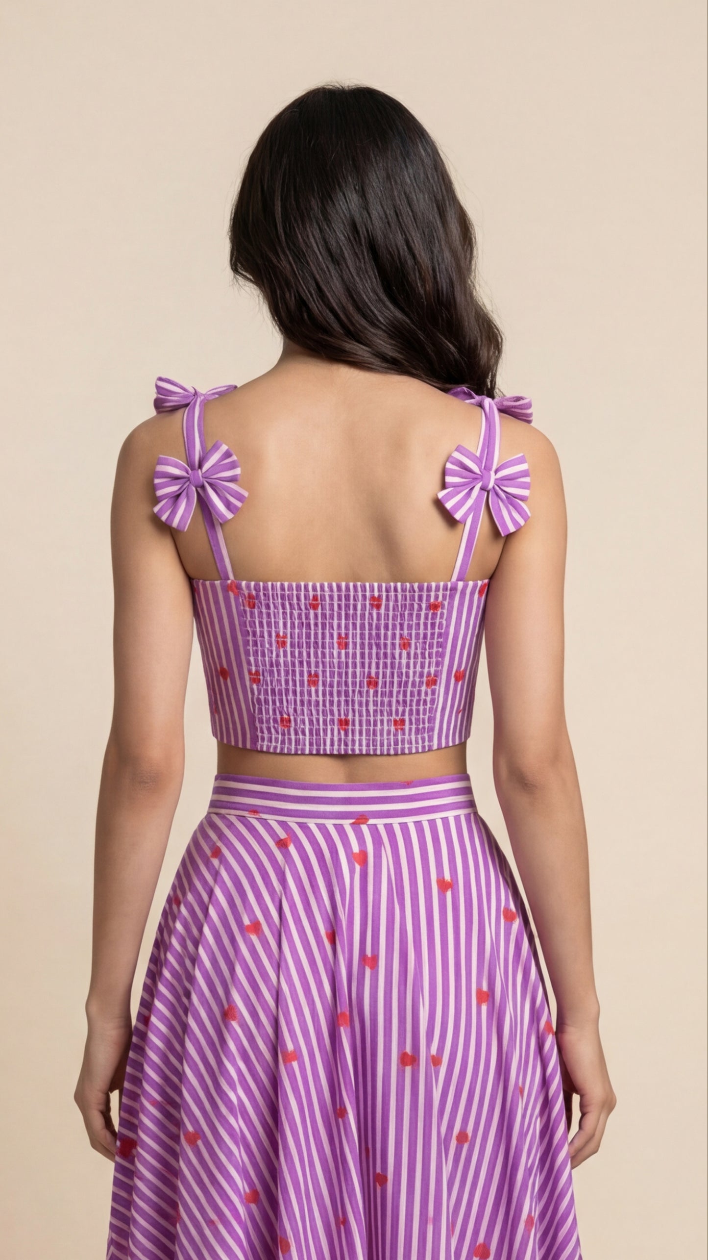 Heart Striped Printed Top & Skirt Co-ord