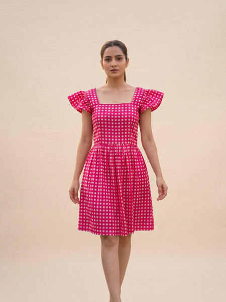Pink Checked Mini Dress
