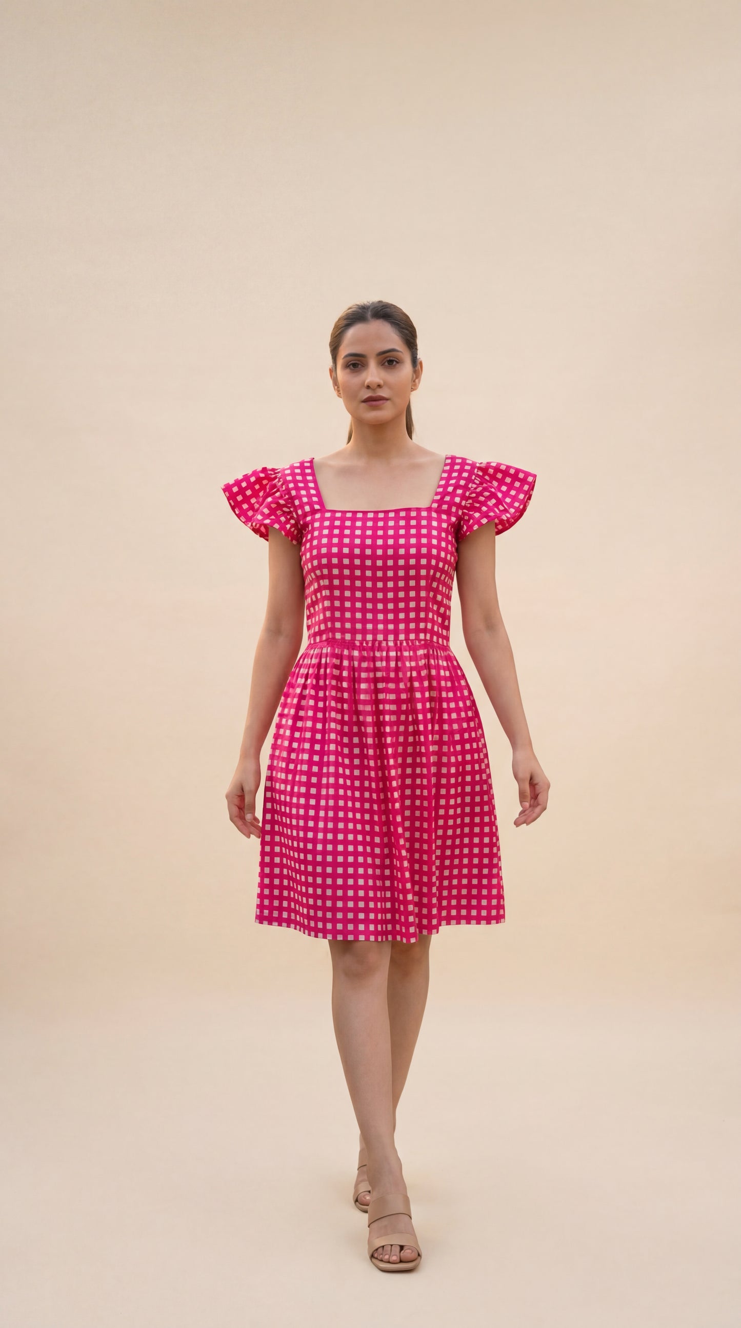 Pink Checked Mini Dress