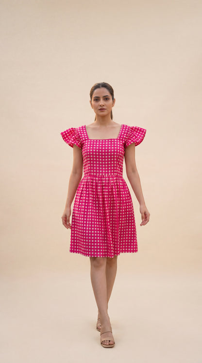 Pink Checked Mini Dress