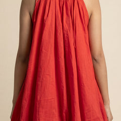 Solid balloon Style  Hot Red mini dress