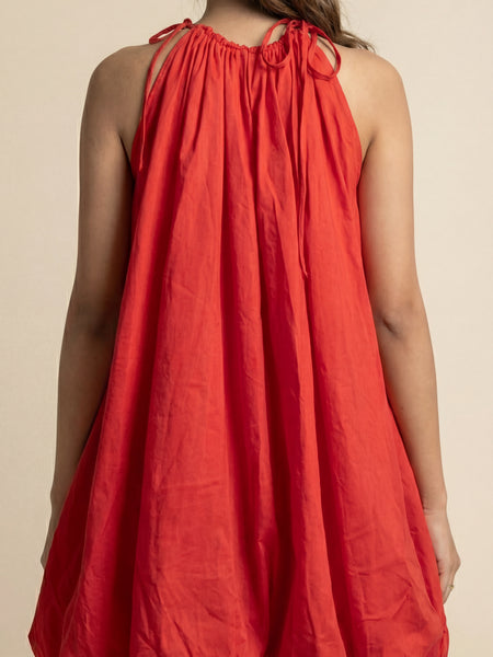 Solid balloon Style  Hot Red mini dress