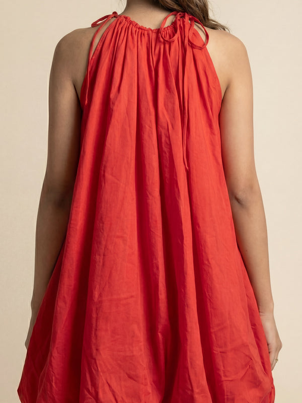 Solid balloon Style  Hot Red mini dress
