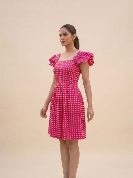 Pink Checked Mini Dress