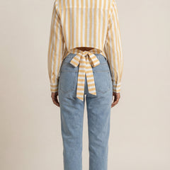 Striped Cotton Slub Shirt with a Tie Up Back